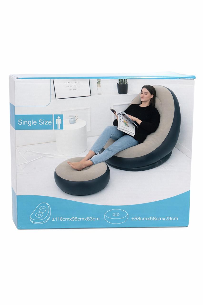 Inflatable Leisure Sofa Chair with Ottoman | Air Lounge Chair for Reading, Gaming, Relaxing & Sleeping | Comfortable Ergonomic Design