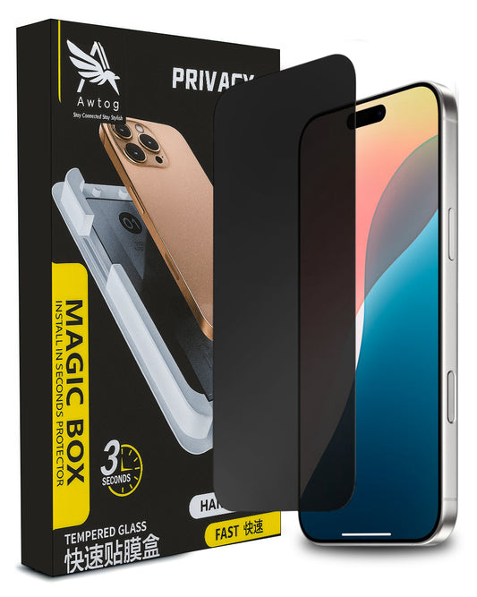 Awtog Privacy Tempered Glass Screen Protector with Magic Box | 9H Hardness | Anti-Spy Protection