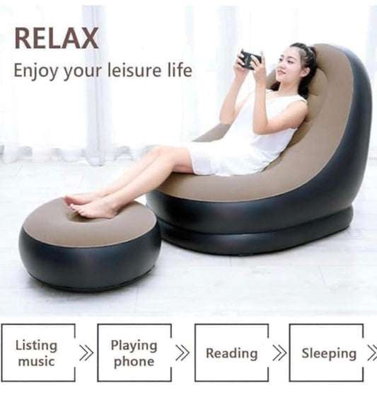 Inflatable Leisure Sofa Chair with Ottoman | Air Lounge Chair for Reading, Gaming, Relaxing & Sleeping | Comfortable Ergonomic Design
