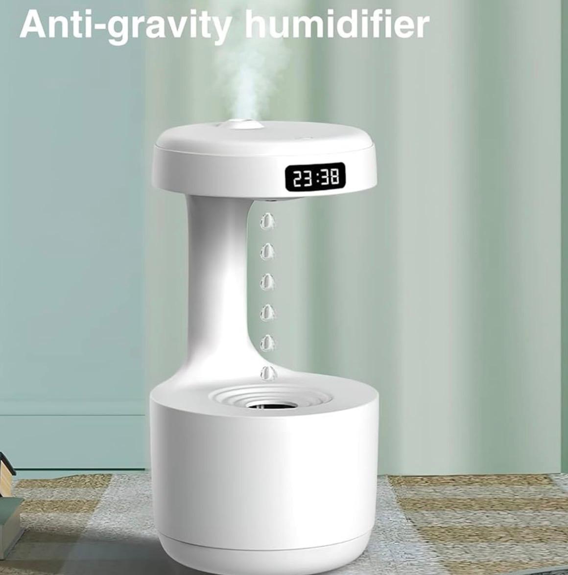 Anti-Gravity Humidifier with Digital Clock | Floating Water Drop Effect | USB Rechargeable