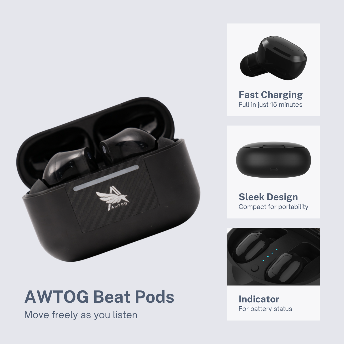 Awtog Beat Pods Wireless Earbuds | Powerful Bass | Bluetooth V5.4 | TWS