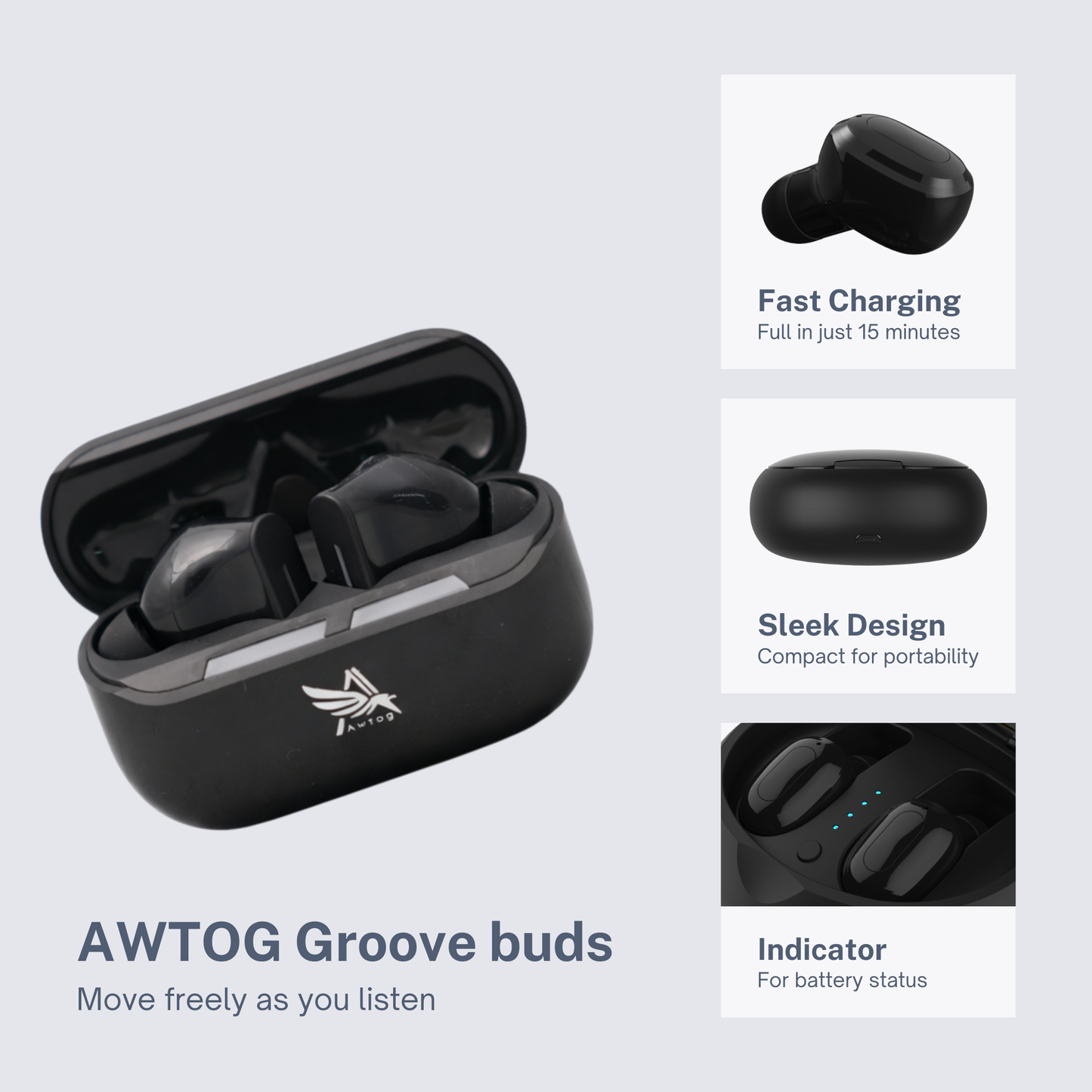 Awtog Groove Buds True Wireless Earbuds | Bluetooth V5.4 | Type-C Fast Charging